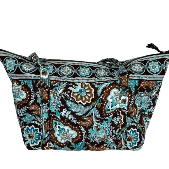 VERA BRADLEY Zip Tote Bag Java Blue 2006 Pattern Turquoise Brown Teal Strap - Picture 2 of 9